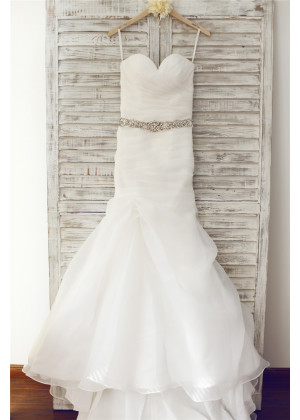 Strapless Ivory Organza Stunning Wedding Dress With Beaded Belt